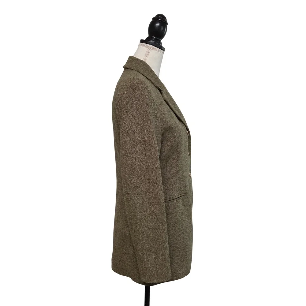 Vintage 90s Jones New York Olive Tweed Virgin Wool Longline Blazer Size 4 Preppy